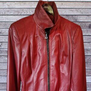 Vibrant Red Leather Bomber Jacket with Front Zipper Boutique Of Leathers Vintage